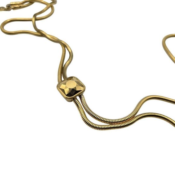 Michael Kors Jewelry - Michael Kors Gold Tone Double Snake Chain Lauriat Necklace Faceted Centerpiece